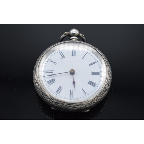 226 - Silver ladies fob watch, hallmarked for Birmingham 1886. Untested as without a key, some scratching ... 