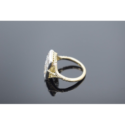 244 - 12 stone diamond ring appx 1ct: Set in yellow coloured metal, old ct hallmark partially rubbed, but ... 