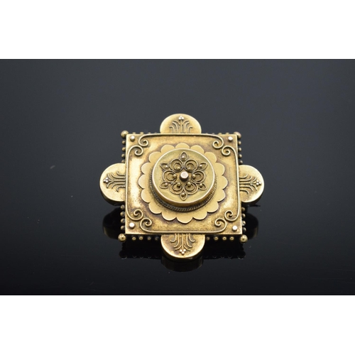 246 - Victorian 15ct gold brooch with a locket on the reverse. 8.2 grams gross weight.