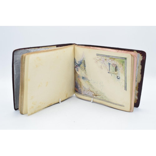 248A - 1920s album containing charming watercolours, sketches, various prints and writing (half the pages a... 