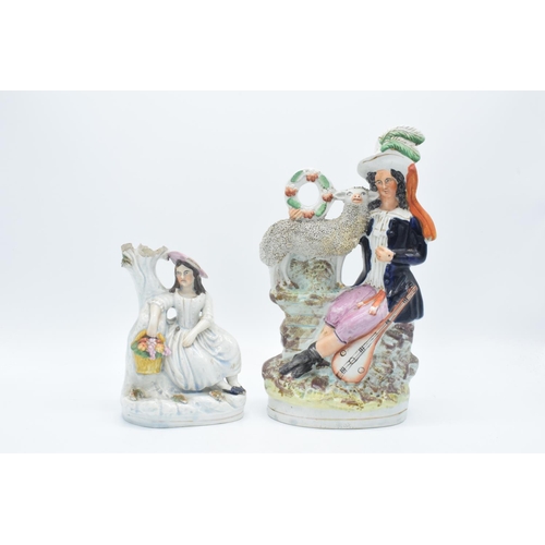 291 - 19th century Staffordshire flat backs to include an example of a man and one lady sat with a basket ... 