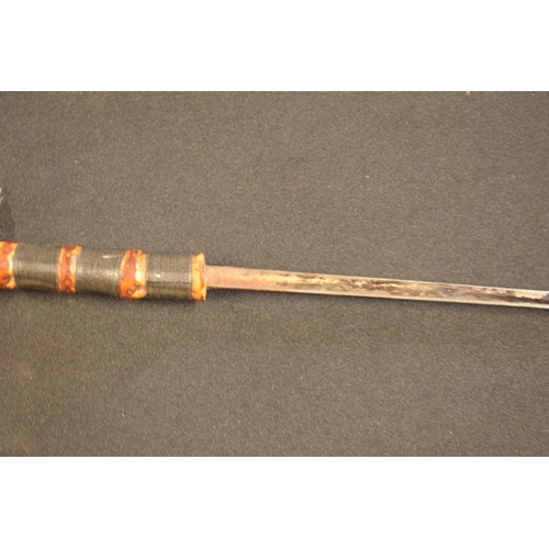 302 - Victorian bamboo trefoil fullered sword stick. Some tape repairs to the top of the items. Unmarked. ... 