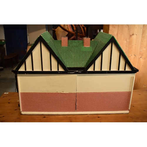 304 - Large 20th century wooden dolls house with 6 rooms, opens from the back. With electrics which will n... 