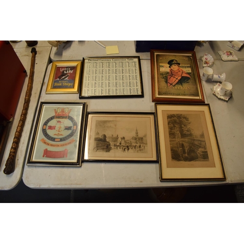 322 - A collection of 20th century prints together 2 early 20th century pencil  etchings (6) No postage, c... 