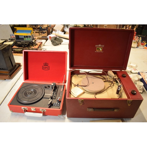 326 - His Masters Voice (HMV) model 2001 three speed record reproducer together with am modern GPO usb exa... 