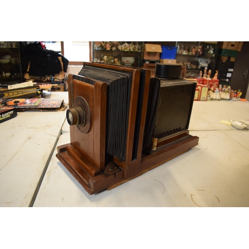 329 - Antique magic lantern/ horizontal slide plater projector which has been converted to a light. Sold a... 