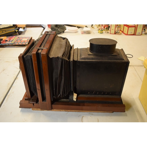 329 - Antique magic lantern/ horizontal slide plater projector which has been converted to a light. Sold a... 