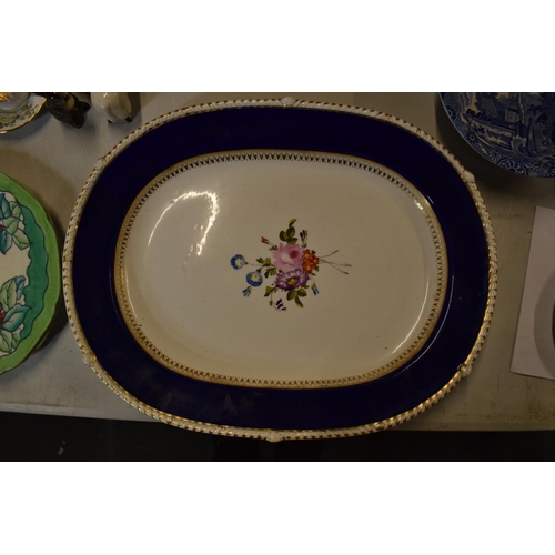 61 - 19th century Derby Bloor cobalt blue meat platter. Generally in good condition however there are 2 s... 