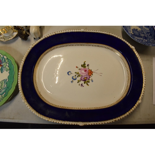 61 - 19th century Derby Bloor cobalt blue meat platter. Generally in good condition however there are 2 s... 