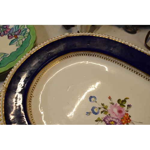 61 - 19th century Derby Bloor cobalt blue meat platter. Generally in good condition however there are 2 s... 