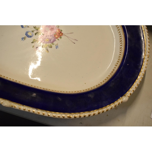 61 - 19th century Derby Bloor cobalt blue meat platter. Generally in good condition however there are 2 s... 