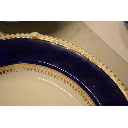 61 - 19th century Derby Bloor cobalt blue meat platter. Generally in good condition however there are 2 s... 