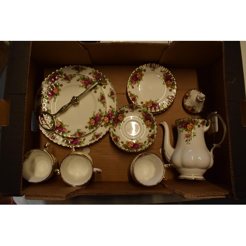 66 - A collection of Royal Albert Old Country Roses to include a coffee pot, 2 tier cake stand, 6 duos an... 