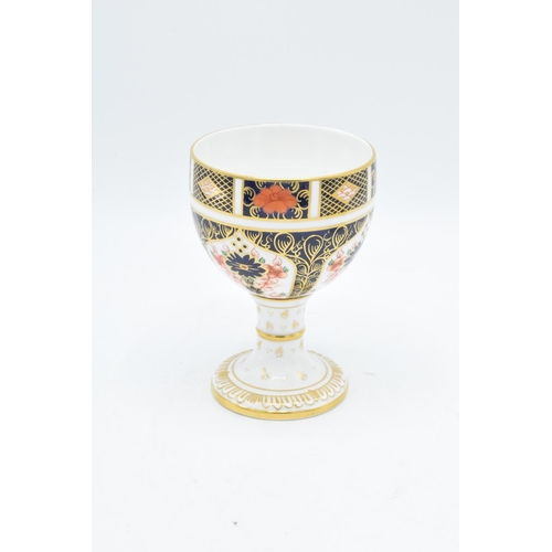 72 - Royal Crown Derby 1128 Imari goblet and a green Derby Panel coffee can and saucer (2) Golbet is mark... 