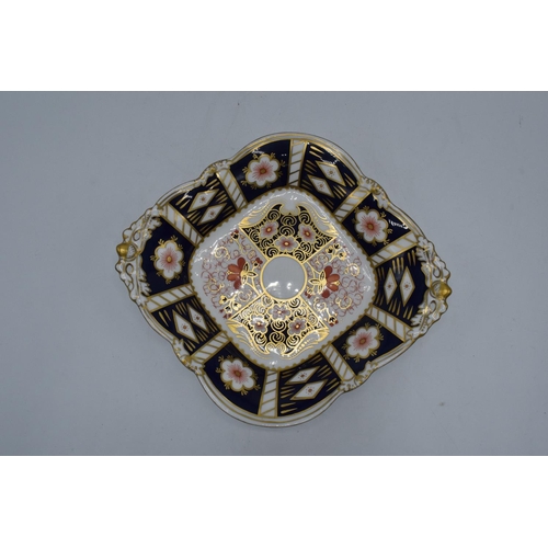 78 - Royal Crown Derby square dish in the Imari 2451 design with acorn handles. First quality with some s... 