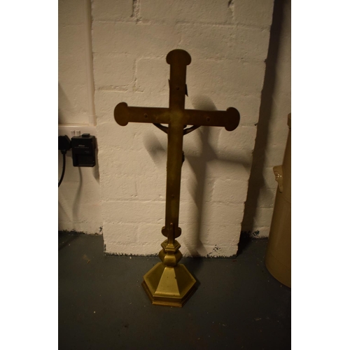 92 - Early 20th century cast brass church crucifix with a figure of Jesus, marked 'INRI', possibly French... 