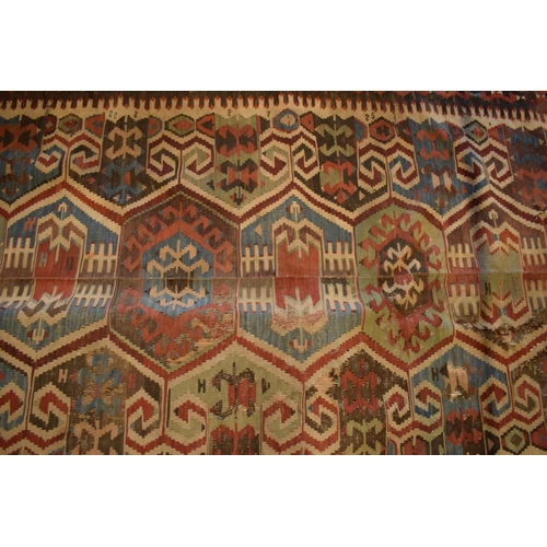 95 - 20th century carpet, believed to be a Persian Hendesi design Heriz. Approximately 140 x 337cm.  Ther... 