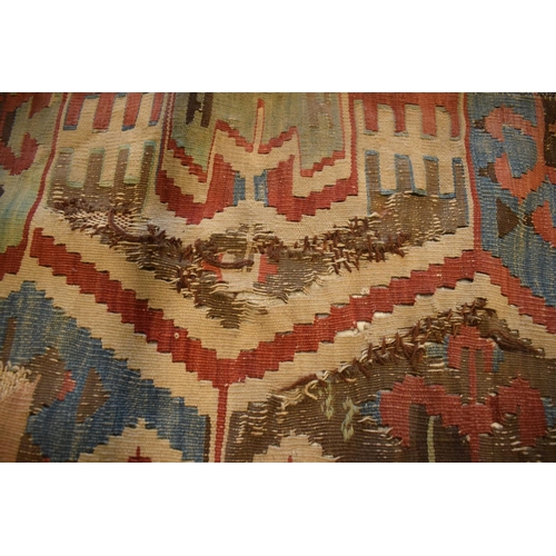 95 - 20th century carpet, believed to be a Persian Hendesi design Heriz. Approximately 140 x 337cm.  Ther... 