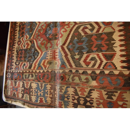 95 - 20th century carpet, believed to be a Persian Hendesi design Heriz. Approximately 140 x 337cm.  Ther... 