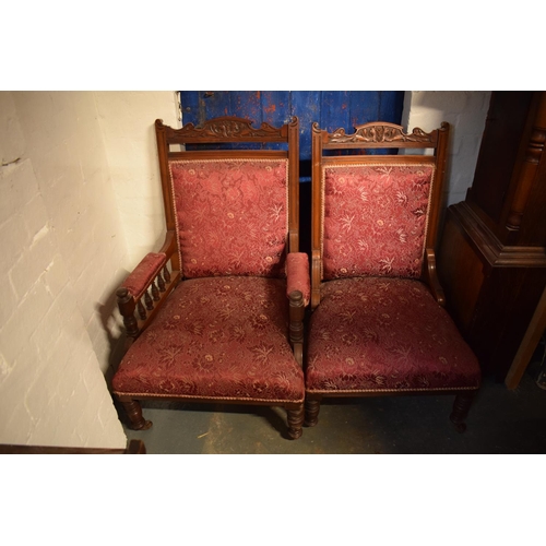 335 - Edwardian creed and upholstered mahogany   His and Hers chairs. The springs in the seats are fairly ... 