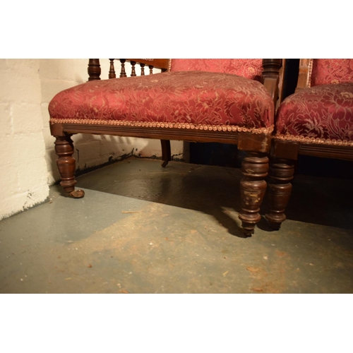 335 - Edwardian creed and upholstered mahogany   His and Hers chairs. The springs in the seats are fairly ... 