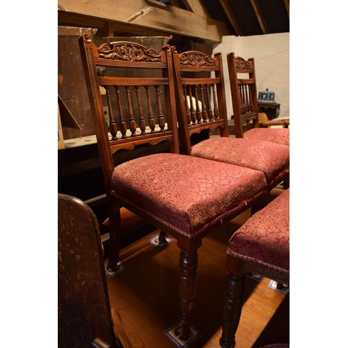 337 - A matching set of 6 Edwardian mahogany dining chairs. Some need attention. 89cm tall