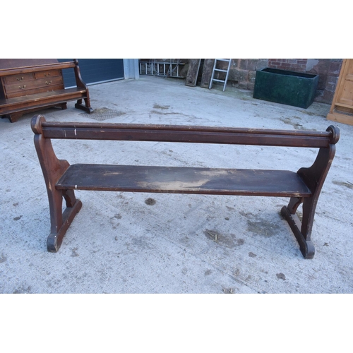 354 - 19th century wooden church pew with back rest. In good structural condition with signs of wear and u... 