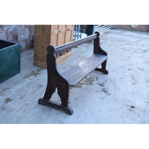 354 - 19th century wooden church pew with back rest. In good structural condition with signs of wear and u... 