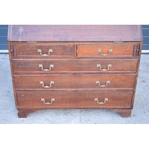 356 - Late Victorian/ Edwardian oak bureau. In good functional condition with some attention needed. Drawe... 