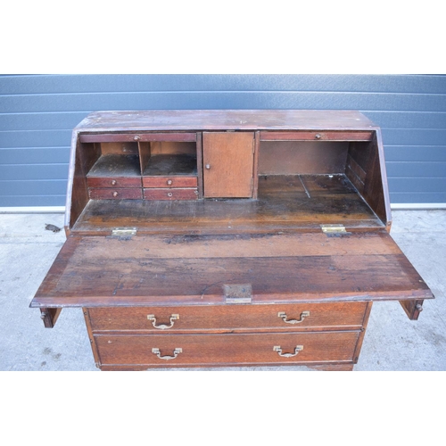 356 - Late Victorian/ Edwardian oak bureau. In good functional condition with some attention needed. Drawe... 