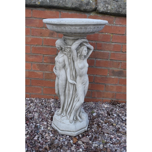 252 - Reconstituted stone birdbath depicting the Three Graces. 75cm tall. 

Made in England, these items a... 