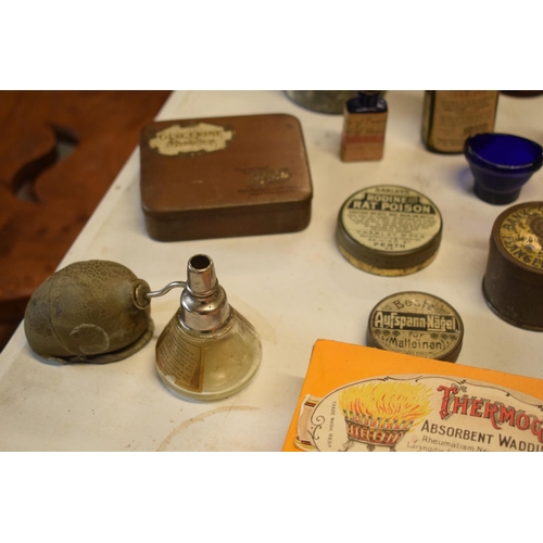 286 - A quantity of interesting early 20th century medicine and pesticide bottles, tins and jars etc (Some... 