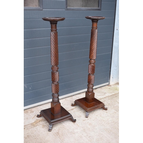 298 - Pair of Victorian mahogany plant stands/ torcheres. One had been converted to a lamp base and still ... 