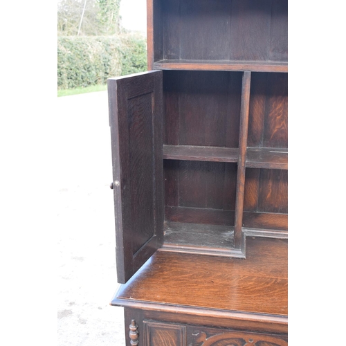 300 - Late Victorian/Edwardian oak dresser and plate rack with brass handles. 146 x 49 x 179.