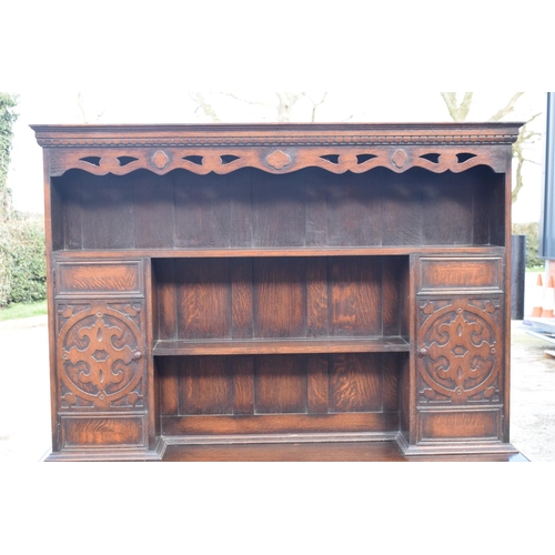 300 - Late Victorian/Edwardian oak dresser and plate rack with brass handles. 146 x 49 x 179.