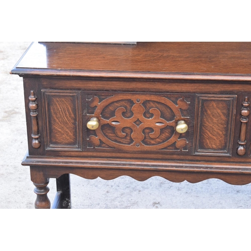 300 - Late Victorian/Edwardian oak dresser and plate rack with brass handles. 146 x 49 x 179.