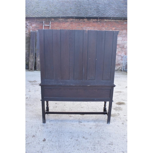 300 - Late Victorian/Edwardian oak dresser and plate rack with brass handles. 146 x 49 x 179.