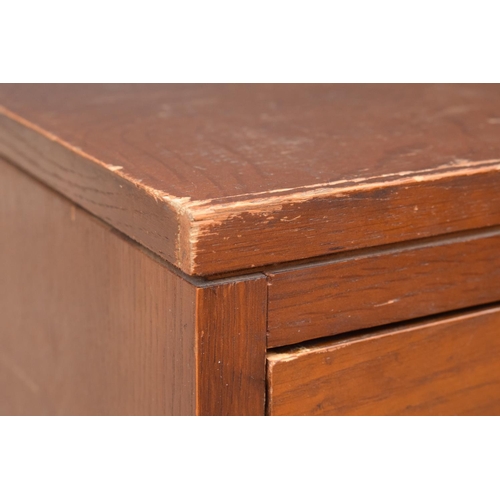 303 - Plan low lying chest of drawers raised on ball feet. 116 x 88 x 34cm. Feet screw into the base. Scra... 