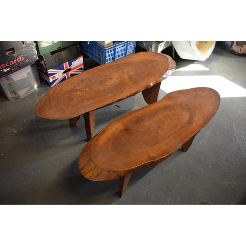 305 - Mid 20th century single plank coffee tables (2). One has had a leg reglued. A little rickety. 114 x3... 