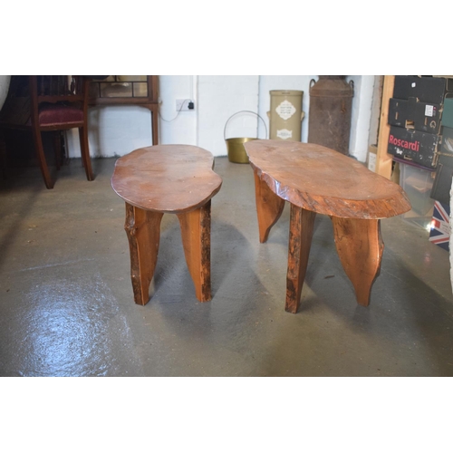 305 - Mid 20th century single plank coffee tables (2). One has had a leg reglued. A little rickety. 114 x3... 