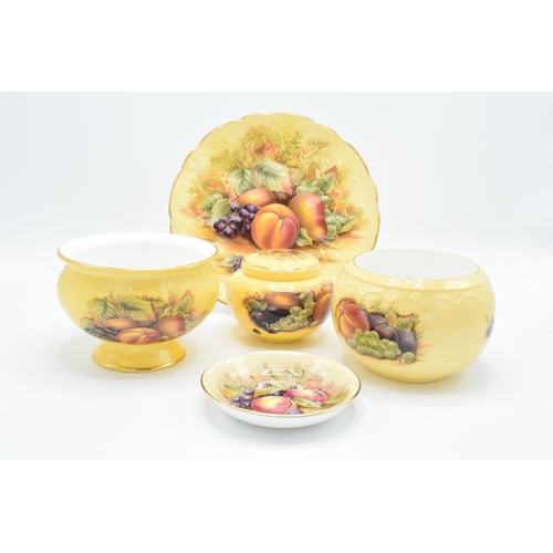 58 - A collection of Aynsley Orchard Gold items to include a plate, dish, lidded pot and 2 sweet dishes (... 