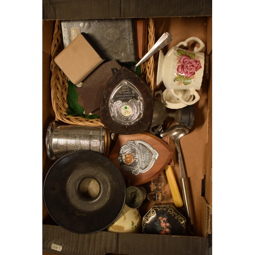 5F - A mixed collection of items to include pottery, trophies, metalware etc. Condition is mixed. No cond... 