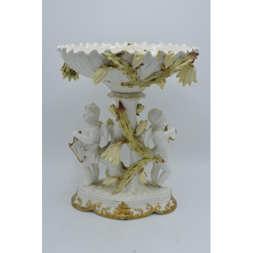 64 - 19th century large figural cherub centrepiece by James Shaw of Longton. Stapled together in some pla... 