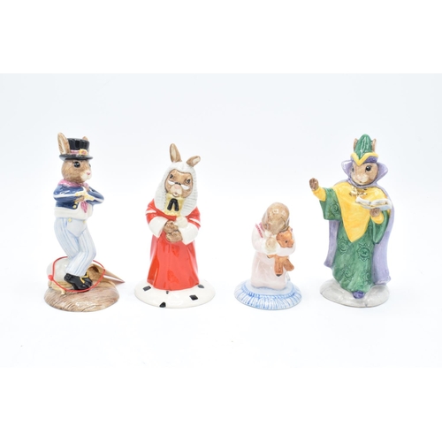 89 - Royal Doulton Bunnykins figures to include Hornpiper Db261, Judge DB188, Goodnight Db157 and Mystic ... 