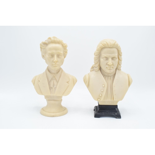 105 - A pair of heavy resin busts compromising of the classical composers Chopin and Bach. In good conditi... 