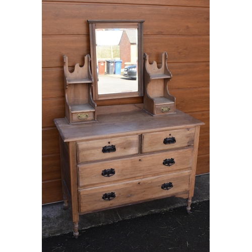 325 - Late Victorian/ early Edwardian pine 4 drawer mirror-backed dressing table. 107 x 49 x 154cm.