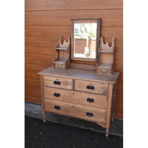 325 - Late Victorian/ early Edwardian pine 4 drawer mirror-backed dressing table. 107 x 49 x 154cm.