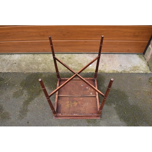 327 - Square Edwardian occasional table. Showing signs of wear and tear. 51 x 51 x 69cm.