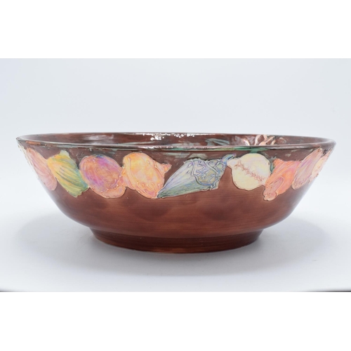 107 - Lise B Moorcroft hand thrown large bowl decorated with a seahorse on the interior and shells on the ... 