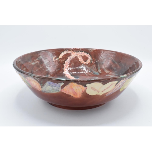 107 - Lise B Moorcroft hand thrown large bowl decorated with a seahorse on the interior and shells on the ... 